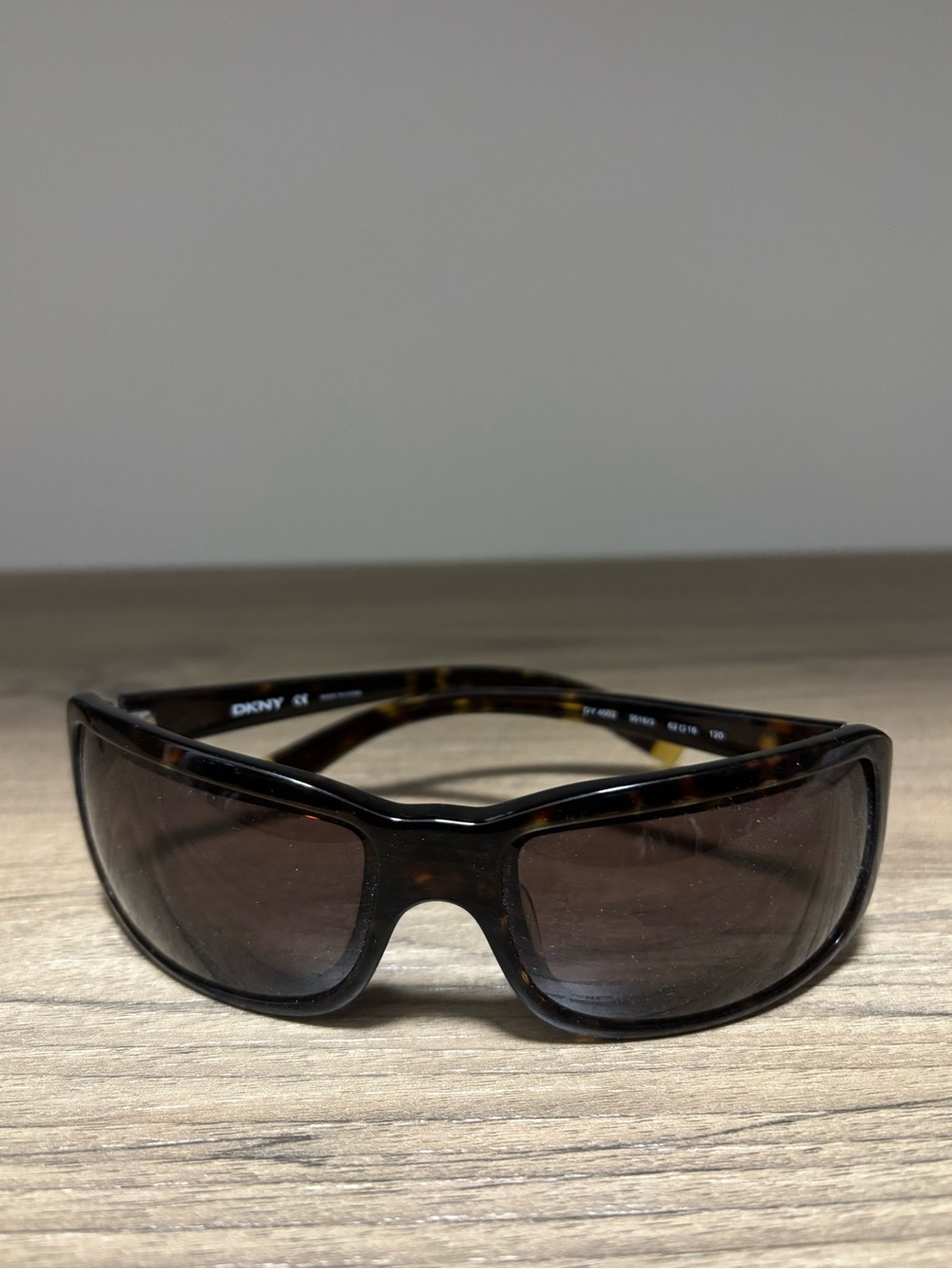 DKNY Tortoiseshell DY 4002 Wrap Sunglasses - Dark Brown Lenses